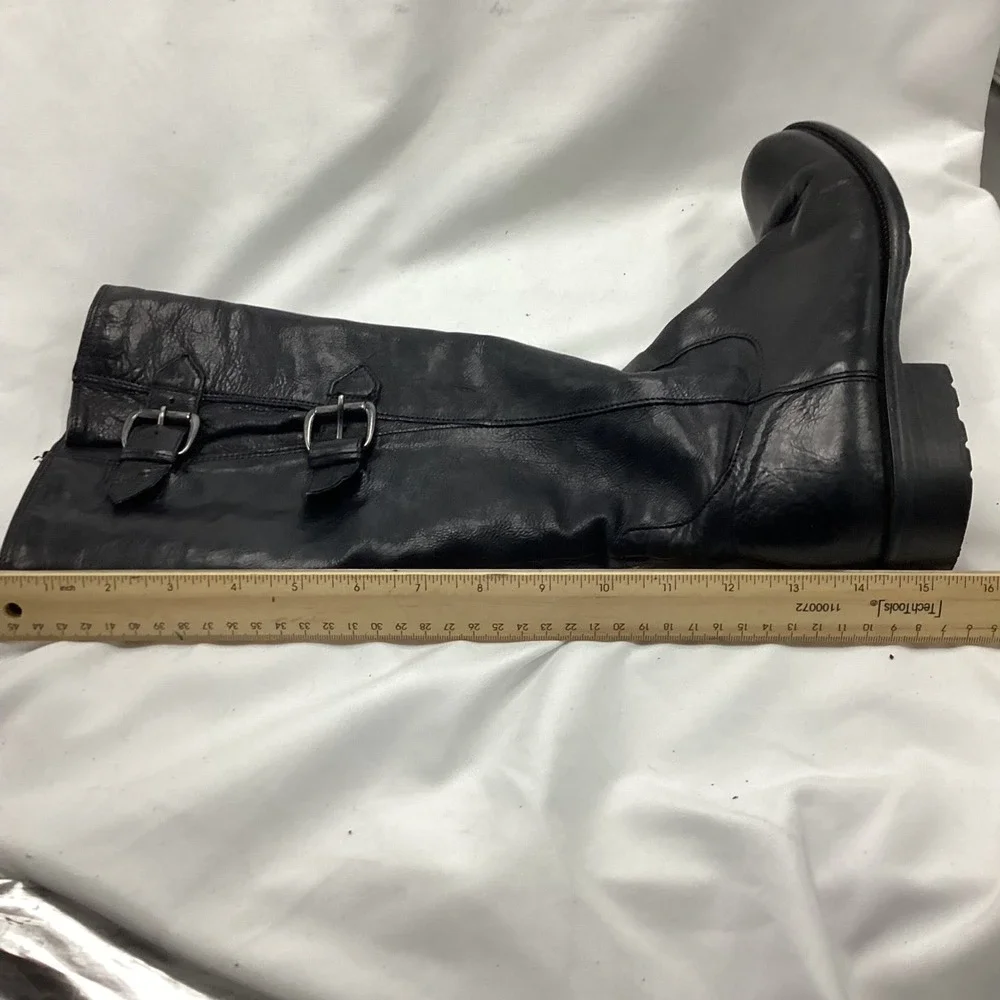 Clarks Black Leather Knee High Boots Buckle Zip Women Size 7.5 M - Picture 10 of 11